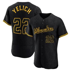 Men's Milwaukee Brewers Christian Yelich Authentic Black Snake Skin City Jersey