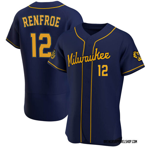 Men's Milwaukee Brewers Hunter Renfroe Authentic Navy Alternate Jersey