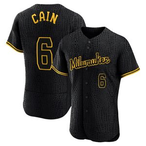 Men's Milwaukee Brewers Lorenzo Cain Authentic Black Snake Skin City Jersey