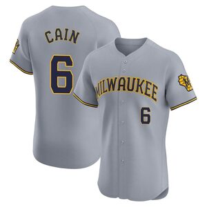 Men's Milwaukee Brewers Lorenzo Cain Elite Gray Road Jersey