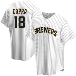 Men's Milwaukee Brewers Vinny Capra Replica White Home Jersey