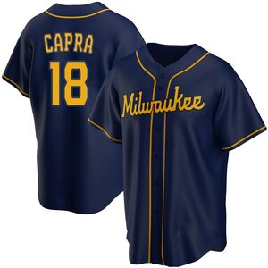 Youth Milwaukee Brewers Vinny Capra Replica Navy Alternate Jersey