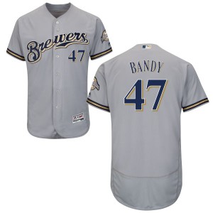 Men's Majestic Milwaukee Brewers Jett Bandy Replica Gray Road Flex Base Collection Jersey